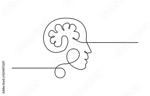 Fototapeta Human brain continuous one line drawing.