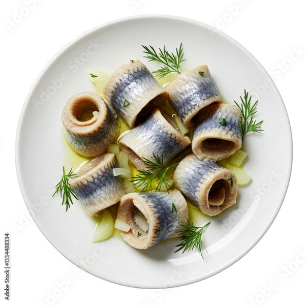 Fototapeta Rollmops, pickled herring on a plate transparent background