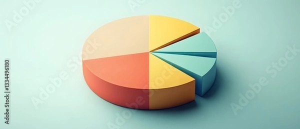 Obraz A colorful pie chart on a clean background, representing data distribution and analysis. The segments showcase different categories, ideal for presentations and business reports.