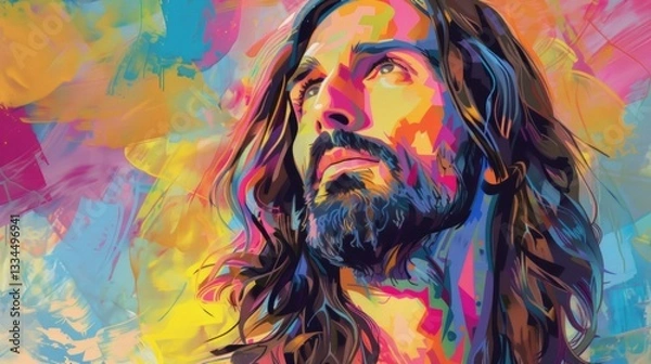 Fototapeta Illustration of Jesus Christ in a White Outline with Vignette Effect and Clean Lines