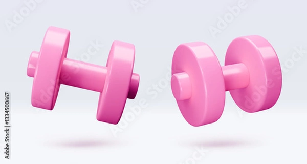 Fototapeta Pink Dumbbell Realistic icon, 3d render. Isolated on white backround. Sport And Fitness design set. Vector illustration for shop, flyer, banner, web, advertising, sale