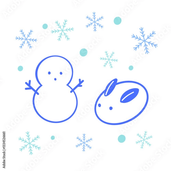 Obraz 雪だるまと雪うさぎ