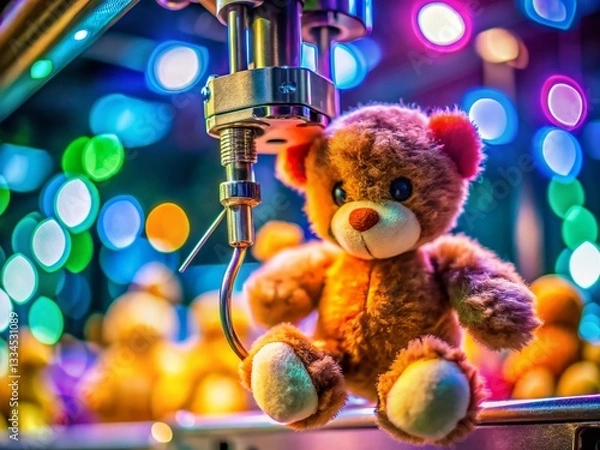 Fototapeta Macro Close-up of Claw Machine Arcade Game Gripper & Plush Toy