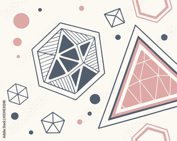 Fototapeta Abstract Geometric Background with Polygonal Shapes. Seamless vector background with abstract geometric shapes including polygons, triangles, hexagons, and circles. Modern minimalistic design.