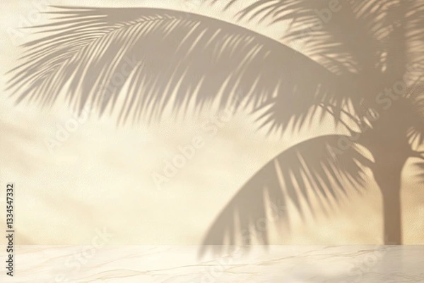 Obraz Empty beige marble surface, palm tree shadow