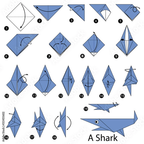 Obraz step by step instructions how to make origami A Shark.