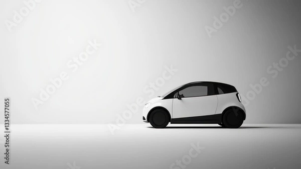 Fototapeta A small electric hatchback positioned against a monochrome backdrop, leaving empty space.