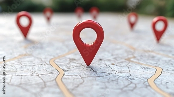 Obraz Strategic location pins marking destinations on a vintage map layout