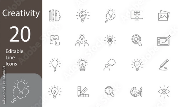 Fototapeta Creativity Icons set. Creativity Editable Line Icons set. imagination, innovation, inspiration, originality, and more. Vector 