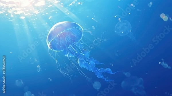 Fototapeta A jellyfish floating serenely in the deep ocean.