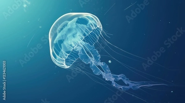 Fototapeta A jellyfish floating serenely in the deep ocean.