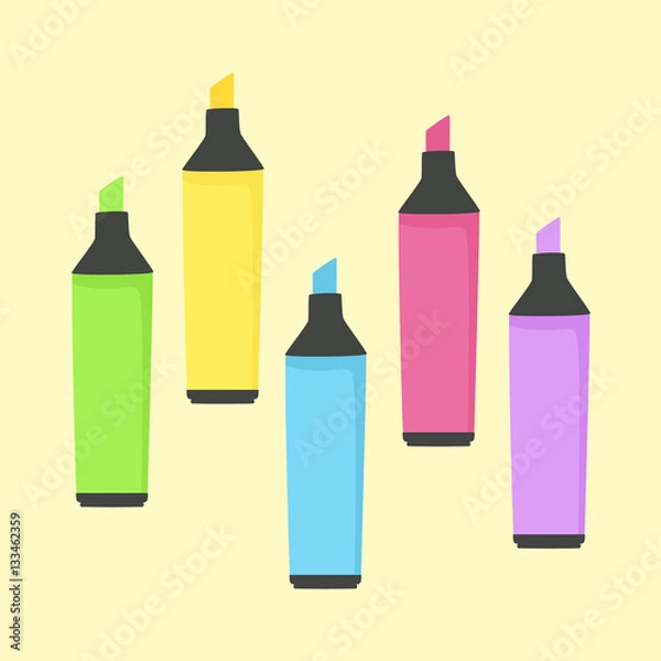 Fototapeta Colorful Highlighter Marker stationery School Office Supplies Vector Illustration