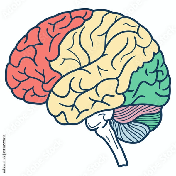 Fototapeta Human Brain Illustration: Colorful Lobes Anatomy, Pastel Color Palette.