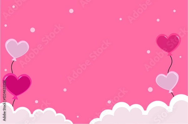 Fototapeta Heart Balloons with Whimsical Clouds on a Pink Background