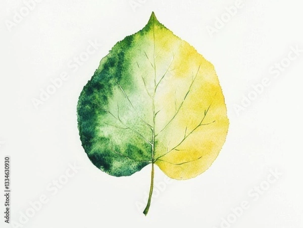 Obraz Minimalist Aspen Leaf with Soft Colors Watercolor on White Background