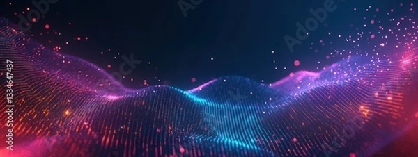 Fototapeta Futuristic Circuit Board Design with Neon Elements and Flowing Waves in Cyberpunk Style