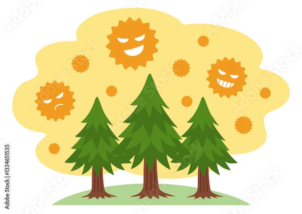 Fototapeta 木から飛散する花粉のイメージイラスト
