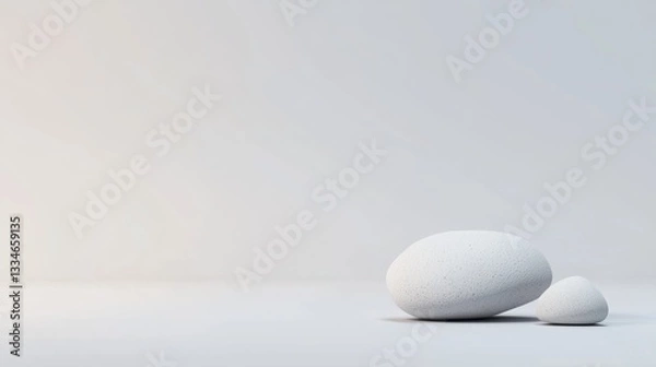Fototapeta A minimalist scene of two spheres of varying sizes against a plain white background.