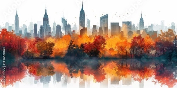 Obraz Minimalistic Illustration of a Cityscape with White Background and Clean Lines