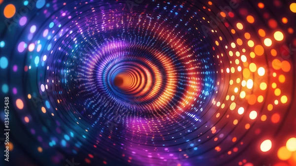 Obraz Futuristic depth effect created by colorful concentric dots in purple, blue, orange, and yellow