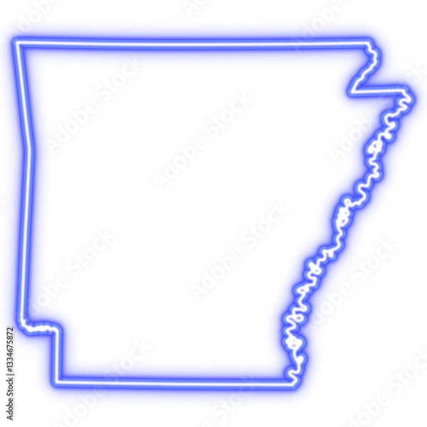 Obraz Neon blue outline of Arkansas state map on transparent background