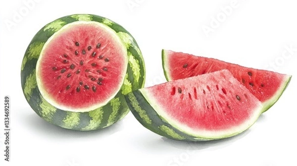 Fototapeta Hand-Painted Watermelon Slice Illustration on Clean White Background