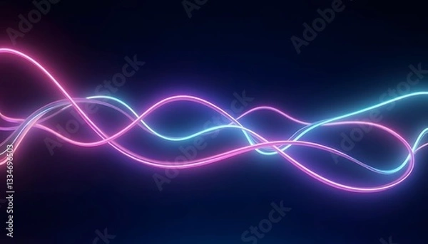 Obraz Futuristic Neon Wave Design with Glowing Lines and Fractal Patterns