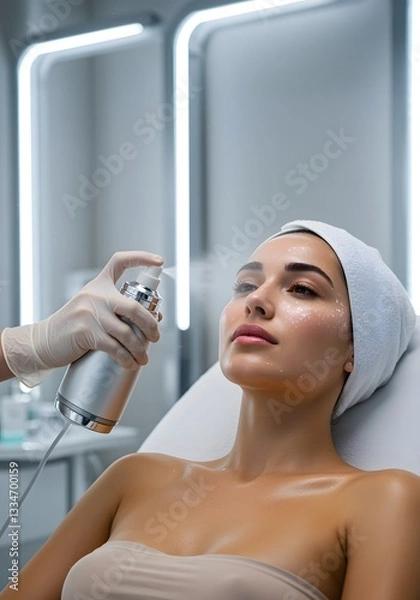 Obraz Beautiful woman enjoying a spa facial treatment with massage for relaxation and skincare