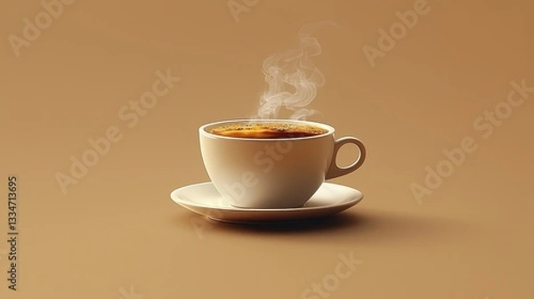 Fototapeta A steaming cup of coffee on a minimalist background, evoking warmth and comfort