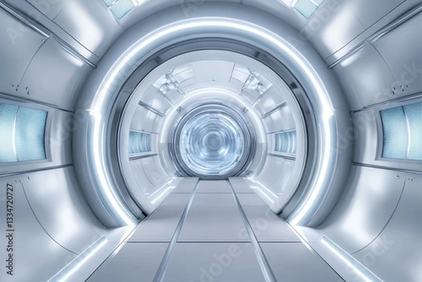 Fototapeta Futuristic corridor with luminous lighting in a sleek sci-fi environment