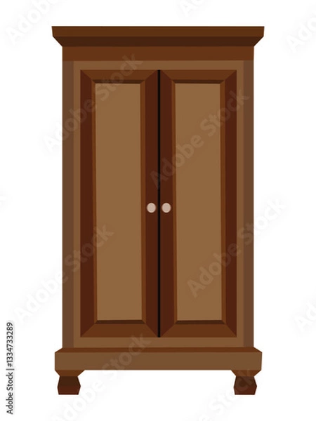 Fototapeta Wooden wardrobe vector illustration in brown color with double doors and small handles