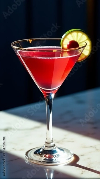 Fototapeta Cosmopolitan Cocktail with Lime Garnish on Marble Table Still