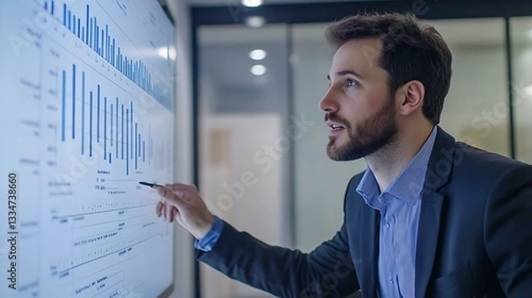 Obraz A project manager presenting a Gantt chart outlining the timeline for an Easter campaign rollout