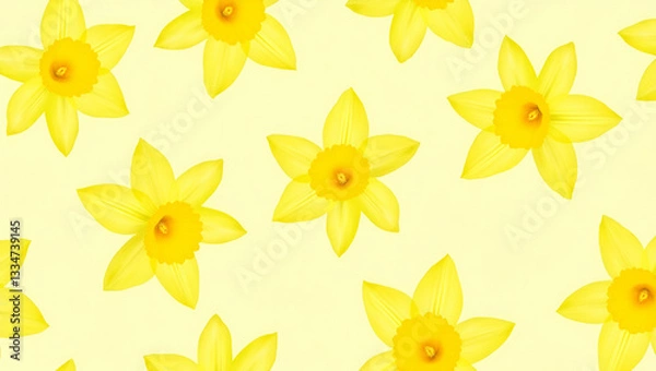 Fototapeta Vibrant Yellow Daffodil Seamless Tile Pattern: Cheerful Spring Vibes with Playful Floral Design and Ample Empty Space for Customization in Stock Photography