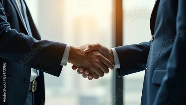 Fototapeta Flat Business People Handshake Greeting Deal at work showcasing professional partnership successful collaboration and agreement in corporate environment concept as Two business professionals shaking h