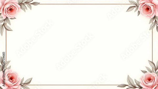 Fototapeta Elegant floral border with minimal copy space for wedding invitations concept as Sophisticated floral design offering ample space for wedding invitation text in  Photo Stock  Concept  and empty space 