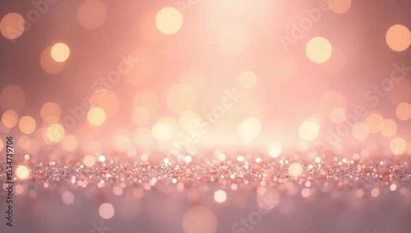 Fototapeta Soft Glittering Rose Gold and Silver Lights: A Pastel Themed Abstract Background for Elegant and Festive Visuals with Empty Space on the Left Side in Photo Stock