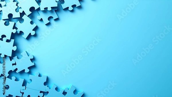 Obraz Blue puzzle pieces and medical heart border with copy space for World No Tobacco Day concept as Border featuring blue puzzle pieces and medical heart providing space for anti smoking messages in  Phot