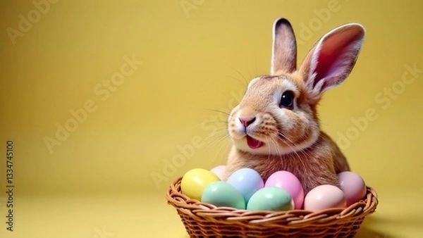 Obraz Bunny smiling with Easter Egg Tunnel. Easter concept