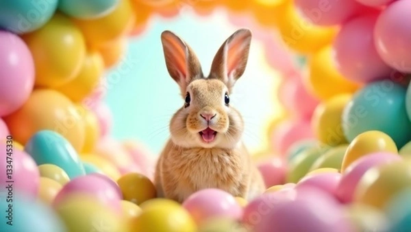 Obraz Bunny smiling through Easter Egg Tunnel. Easter concept