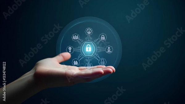 Fototapeta Hand Holding Holographic Scam Alert Device: Protect Against Online Threats with Fraud, Phishing, and Malware Icons - Essential Data Protection and Cybersecurity Concept in Stock Photo