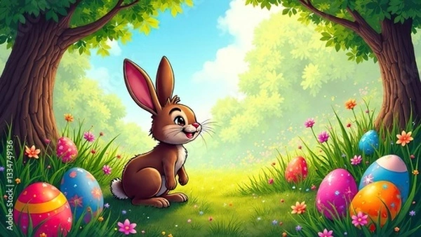 Obraz Bunny smiling through Easter Egg Tunnel. Easter concept