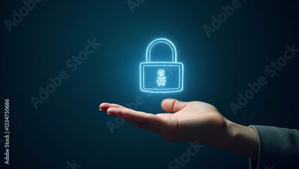 Obraz Flat Hand Holding Holographic Scam Alert Device: Visualizing Online Threats with Phishing and Malware Icons for Enhanced Data Protection and Cybersecurity Awareness