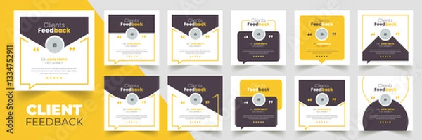 Fototapeta Customer feedback testimonial social media post web banner template Bundle. Customer feedback review or testimonial social media post design