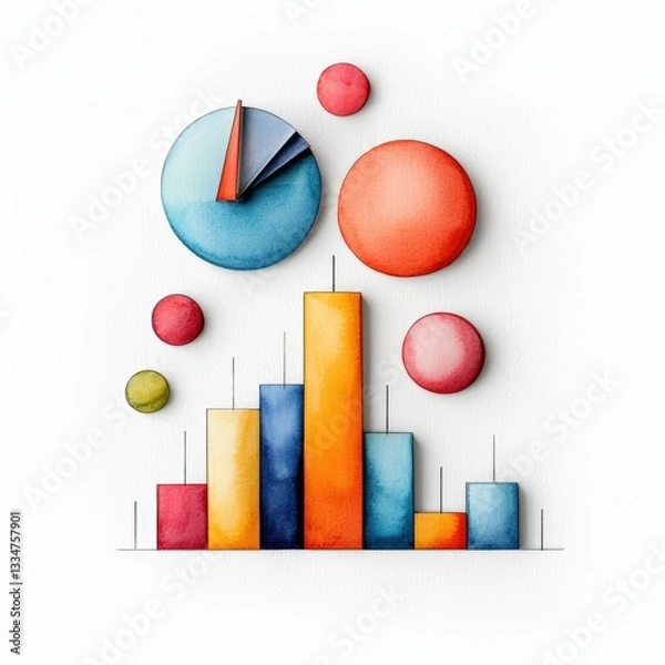 Obraz Vibrant watercolor graphs and charts illustrate data trends and analysis, perfect for presentations and reports.