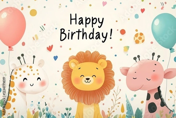 Fototapeta Cute Animal-Themed Birthday Card for Kids