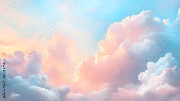 Fototapeta Dreamy pastel cloudscape bathed in warm sunlight
