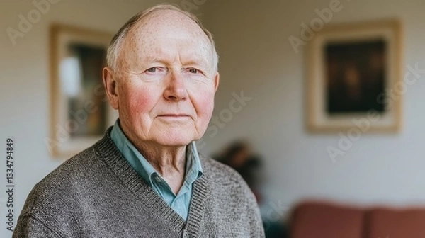 Fototapeta Thoughtful Senior Man Portrait in Home Setting