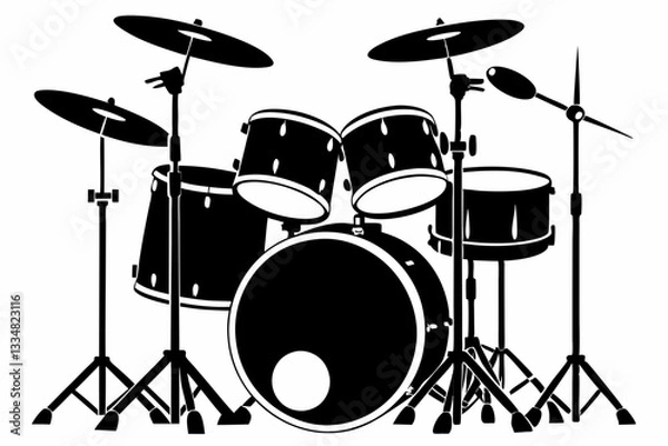 Fototapeta drum set line art silhouette vector illustration