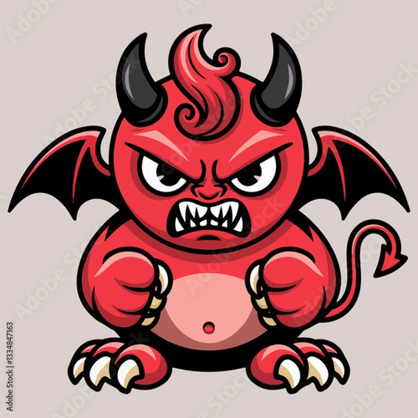 Fototapeta Cute And Angry Little Devil cartoon character And Demon Sticker Vector illustrator.